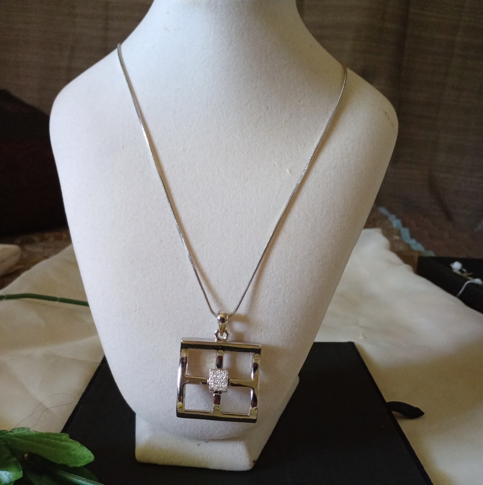 Vintage Stainless Steel Buckle Necklace 15 Inch